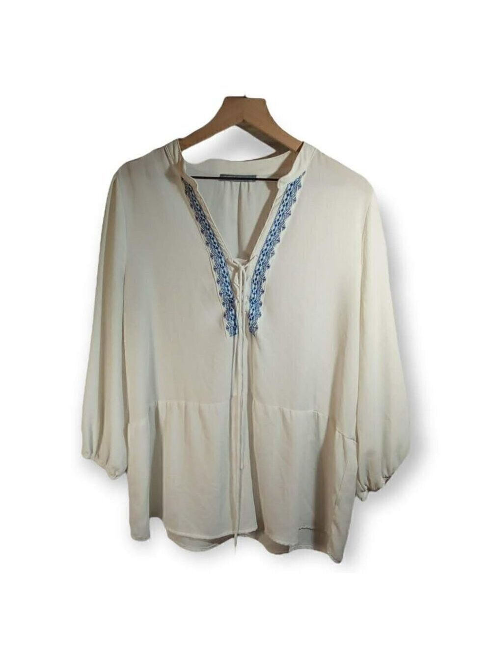Octavia Sheer Ivory Peasant Style Blouse Size Large